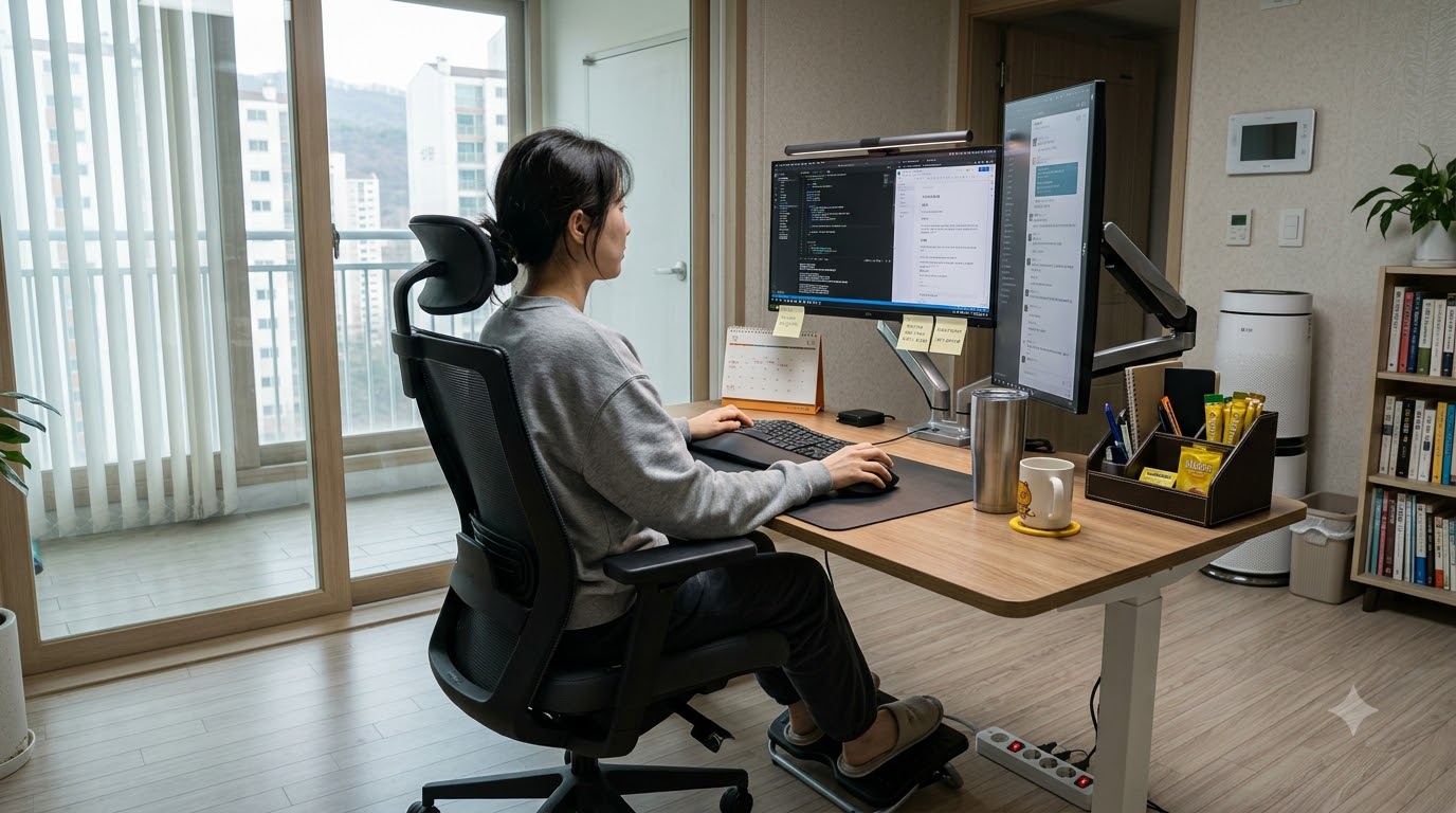 목에 부담을 주지 않는 모니터 눈높이 및 바른 업무 환경 세팅