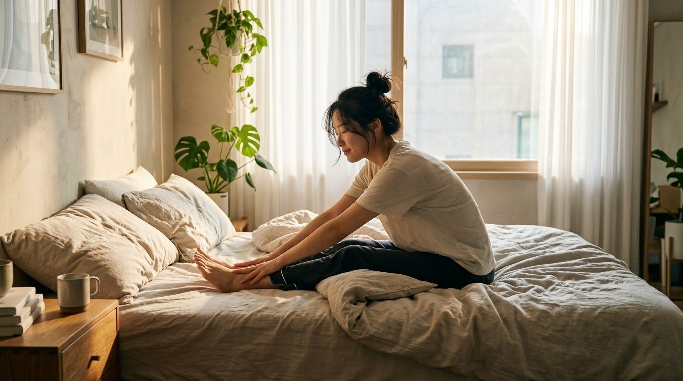 허리 통증 잡는 코어 근육 강화! 침대에서 하는 초간단 브릿지 운동 3단계 모바일 완료 화면